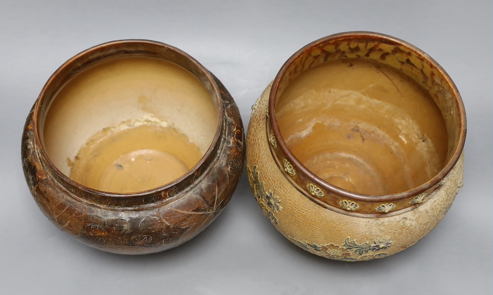 Two Doulton stoneware jardinieres, late 19th century, 20cm high